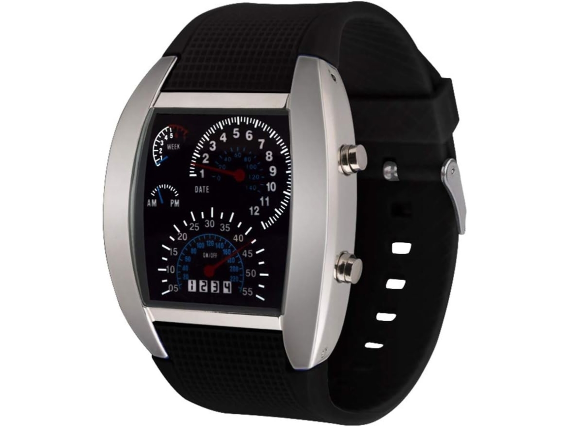 Masculino Feminino Branco Azul Led Luz Preta Borracha Rpm Turbo Flash Relógio Digital