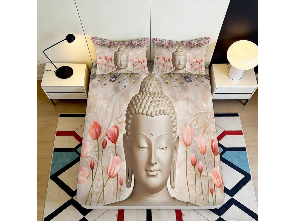 Conjunto de Cama com Estampa 3d Flores B em Microfibra Fronha 200x25cm