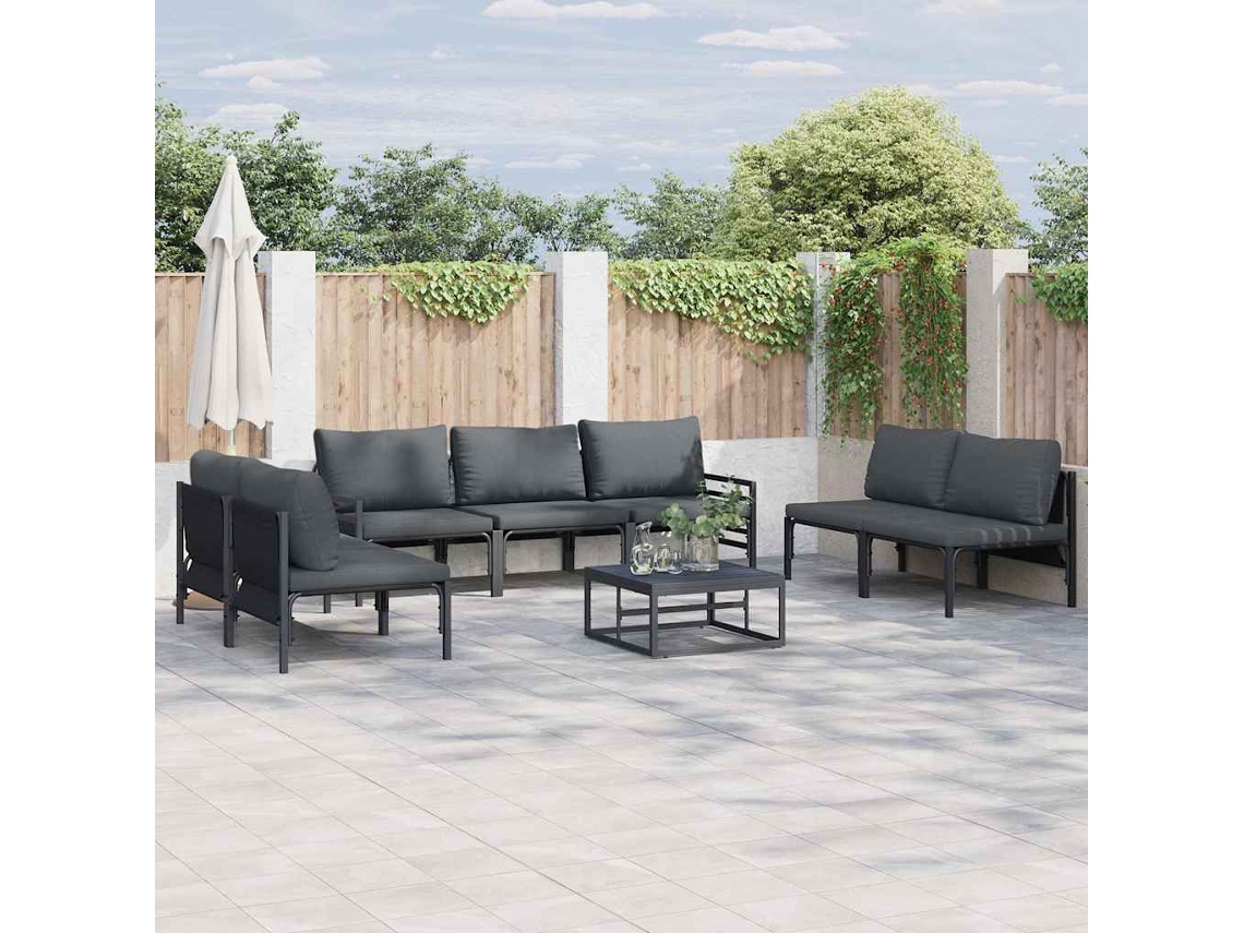 Vidaxl Conjunto De Sofá De Jardim 8 Unid. Preto Aço