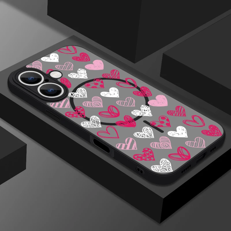 Capa Rígida Magnética Com Estampa De Coração Para Iphone 13 Pro (preta)
