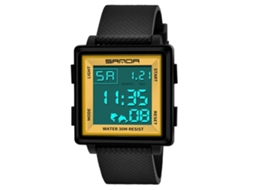 Relógio Sanda Eletrônico Multifuncional Digital Moda Simples Pulseira Pretodourado