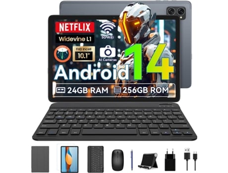 Tablet Tabwee T20 10.1 Ram 24gb Rom 256gb Sd 2tb, 5000 Mah, Android 15, Ai Gemini 2.0, Com Teclado, Capa, Stymet, Rato