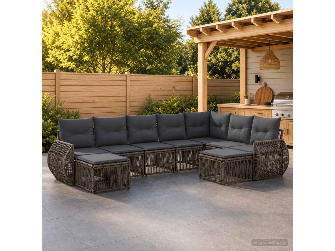 Vidaxl Conjunto De Sofá De Jardim 9 Pcs Cinzento Vime Pe