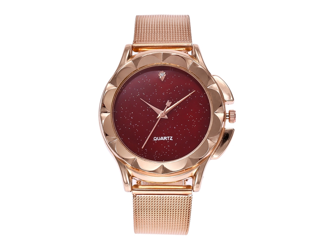 Relógio Feminino de Quartzo Zhoulianfa com Pulseira de Malha e Esfera Redonda (vermelho)