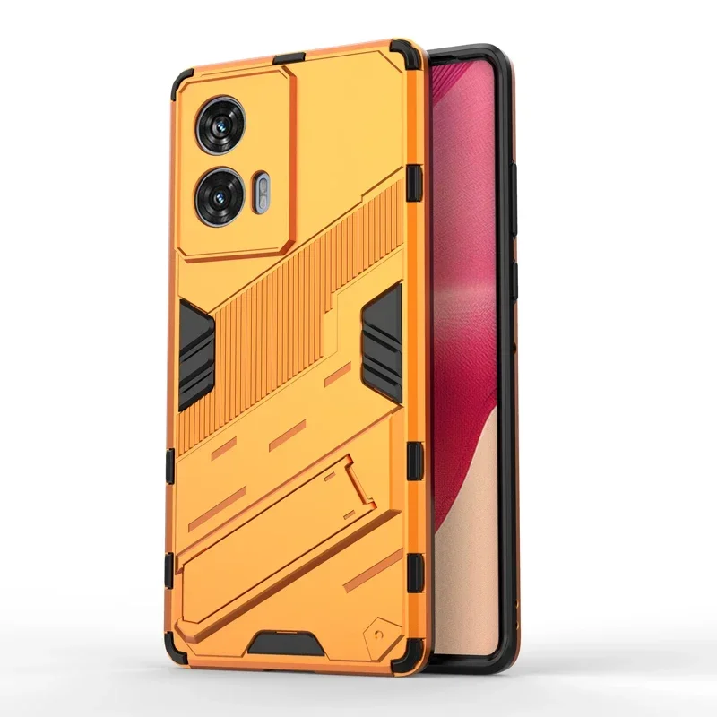 Capa Para Celular (laranja, Motorola Moto E14) Com Suporte, Capa Traseira Rígida De Policarbonato À Prova De Choque.