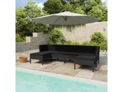Conjunto Lounge Jardim 6 Peças C/ Almofadões Vime Pe Preto Dkd Home Decor