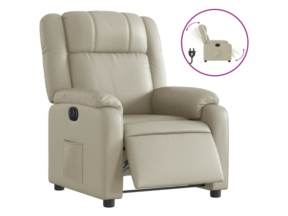 Poltrona reclinável elétrica VIDAXL couro artificial cor creme