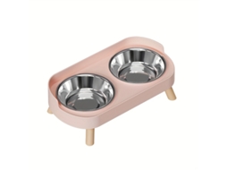 Tigela Dupla Elevada para Animais de Estimação, Elevada para Comida e Água para Cães e Gatos, Rosa Sakura AQUAFORGE