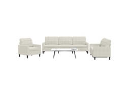 Vidaxl 3 Pcs Conjunto De Sofás Com Almofadões Veludo Cor Creme