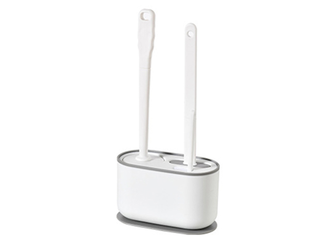 Escova sanitária de silicone com cabeça multifuncional 3 em 1, suporte de secagem rápida, branco | AQUAFORGE
