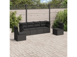 Vidaxl 6 Pcs Conjunto Sofás De Jardim C/ Almofadões Vime Pe Preto