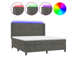 Cama Box Spring com Colchão LED Veludo Cinzento Escuro MAISON EXCLUSIVE (160x200 cm)