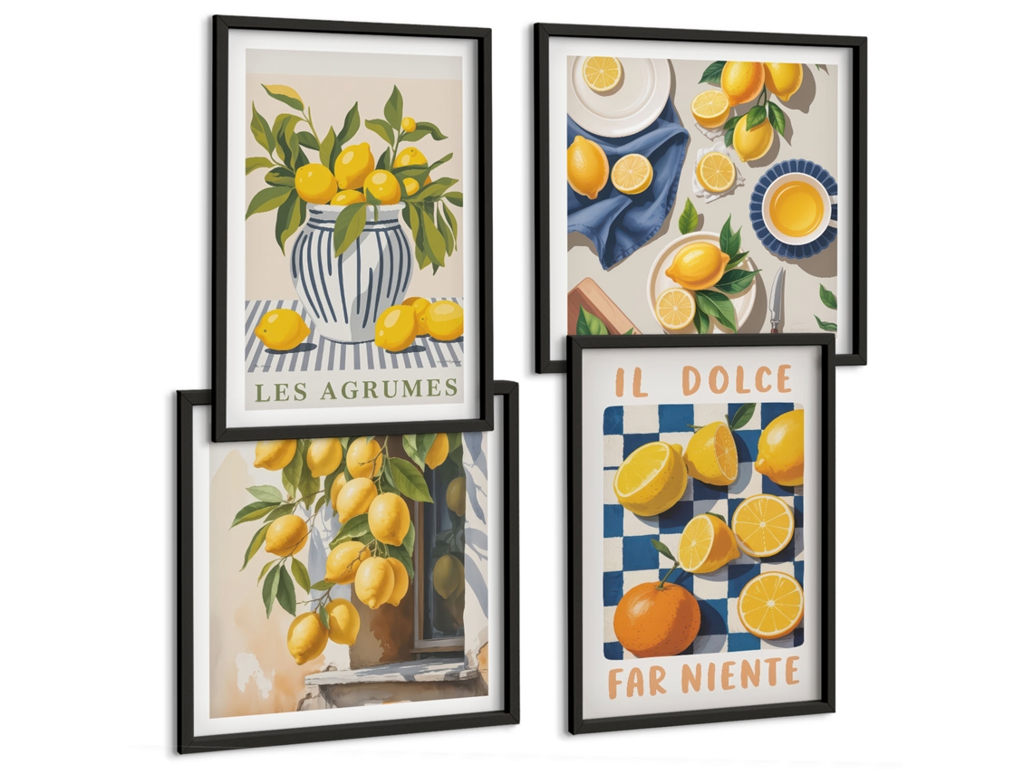 Composição De Quadros Frutas Cítricas Flores Vintage Espelharte (4 Peças)