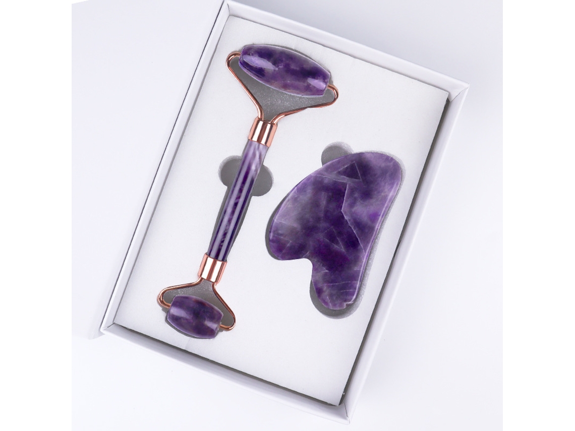 Kit De Rolo E Pedra De Massagem De Ametista, Relaxante, Ideal Para Cuidados Faciais Diários