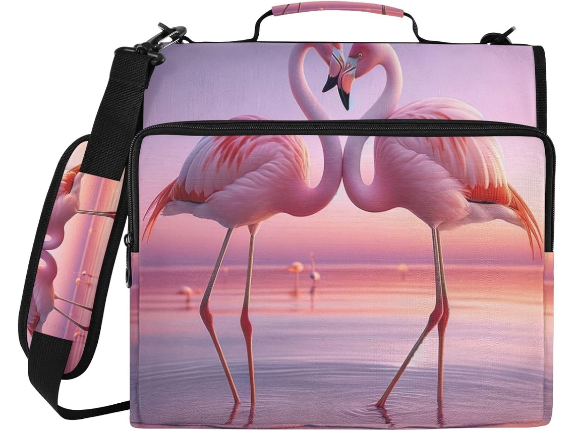 Bolsa Organizadora Com Zíper, Estampa De Flamingos São Valentim, Ideal Escola E Escritório, Resistente À Água