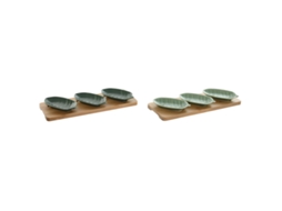 Conjunto para Aperitivos HOME ESPRIT Verde Verde-Escuro Bambu Porcelana Tropical 4 Peças 28 4 X 10 5 X 3 Cm 2 Unidades