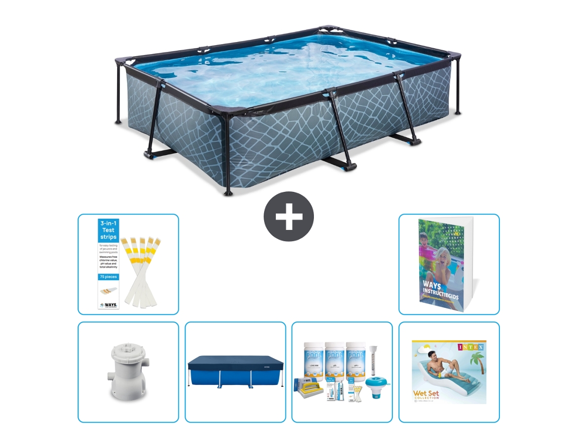 Piscina Exit Retangular Efeito Pedra 300x200x65 Cm 5 peças S335 EXIT TOYS