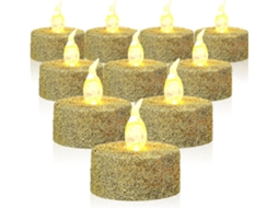 Conjunto De 12 Velas Decorativas De Led Sem Chama Com Acabamento Dourado Brilhante.