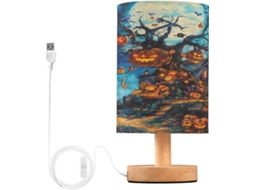 Luminária De Cabeceira Skyshu Castelo Halloween, Pequena Luminária De Mesa Led Usb Com Base Madeira Antiderrapante E