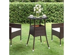 Vidaxl Mesa De Jardim Ø60x75 Cm Vidro Temperado E Vime Pe Castanho