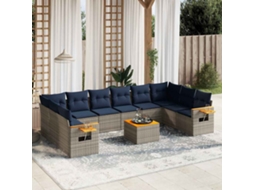 Vidaxl 11 Pcs Conjunto Sofás De Jardim C/ Almofadões Vime Pe Cinzento