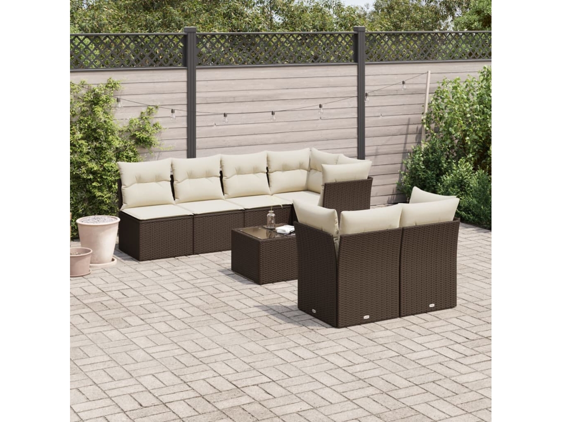 Vidaxl 8 Pcs Conjunto Sofás de Jardim C/ Almofadões Vime Pe Castanho