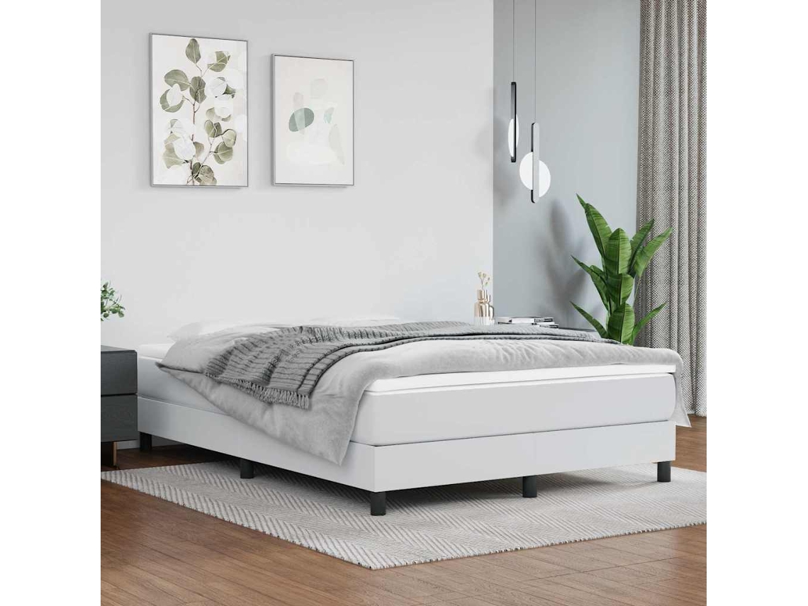 Vidaxl Cama Com Molas/colchão 140x200 Cm Couro Artificial Branco