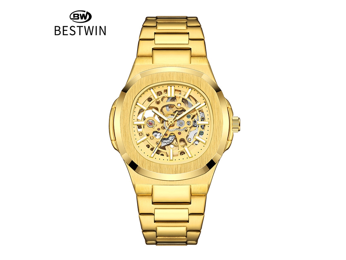 Relógio Esqueleto Luminoso Masculino Dourado MDUG