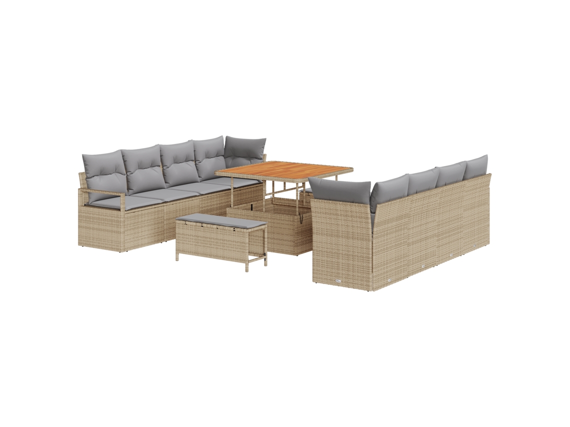 Conjunto 11 Conjunto De Sofá De Jardim Vidaxl Bege Vime Pe (232 X 62 X 85 Cm)