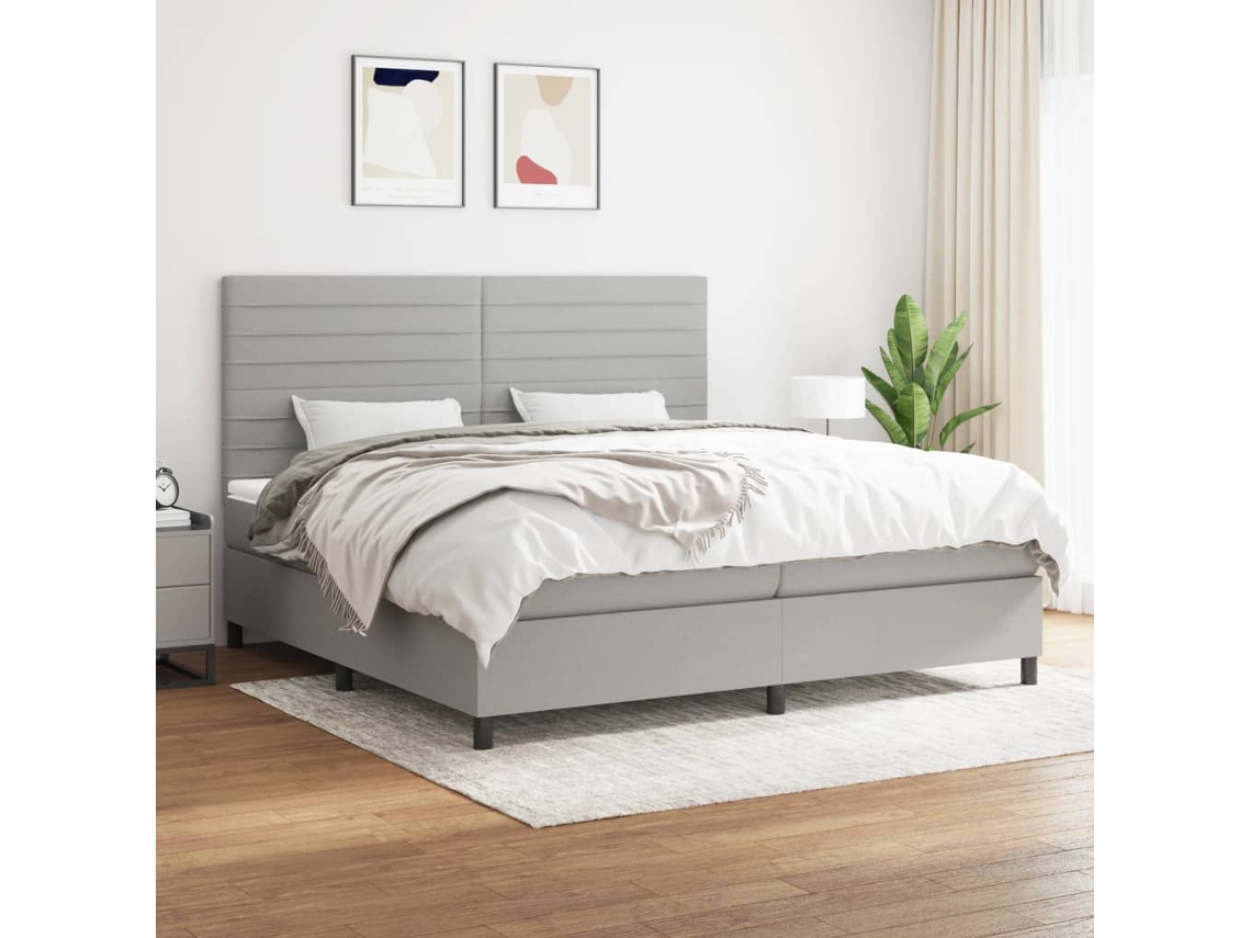 Cama Com Molas/colchão 200x200 Cm Tecido Cinza-claro