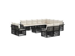 Vidaxl Conjunto De Sofá De Jardim 13 Pcs Preto E Branco Creme Vime Pe