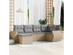 Vidaxl 6 Pcs Conjunto De Sofás P/ Jardim Com Almofadões Vime Pe Bege