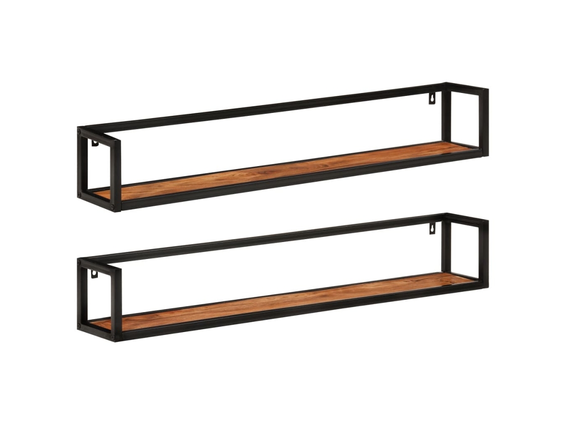 Vidaxl Prateleiras De Parede 2 Pcs 110x17x17 Cm Acácia Maciça E Ferro