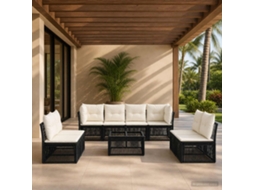 Vidaxl Conjunto De Sofá De Jardim 9 Pcs Preto Vime Pe