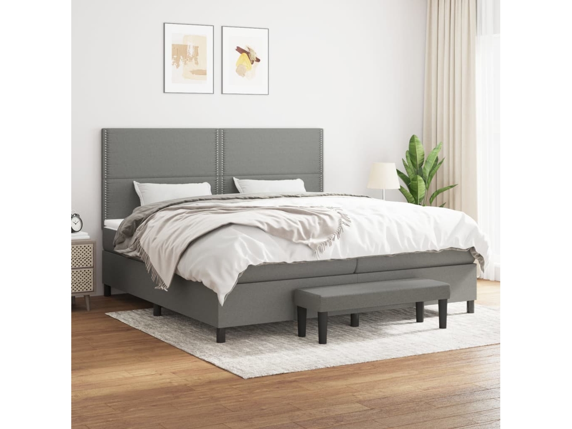 Vidaxl Cama com Molas/colchão 200x200 Cm Tecido Cinzento escuro