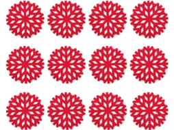 Conjunto De 12 Porta Copos De Feltro Antiderrapante Com Estampa De Floco De Neve Vermelho, Tema Natalino Gokoco (4 Unidades Por Conjunto X 3)