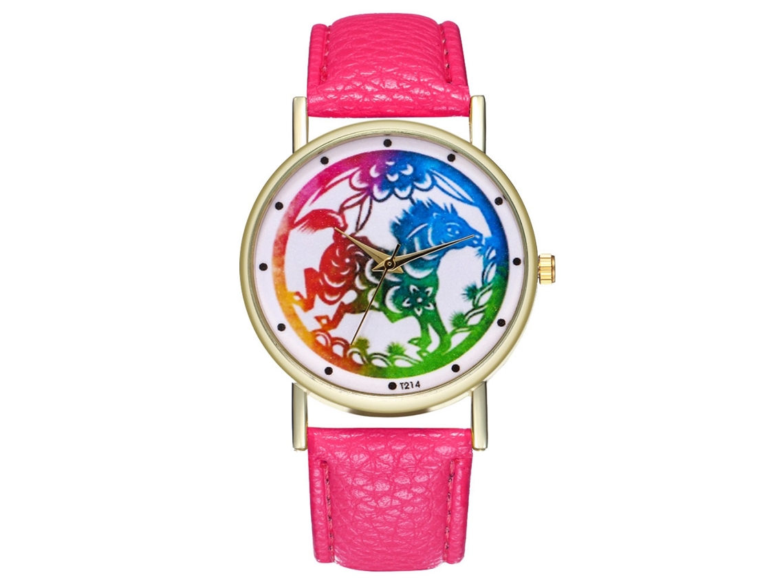 Reloj De Pulsera Analógico De Dial Redondo De Cuarzo Moda (rojo Rosa)