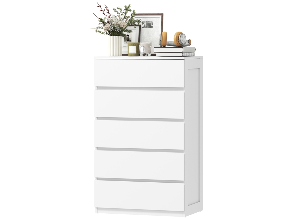 Cômoda 60x39x100cm 5 Gavetas Sem Alças, Design Minimalista Branco