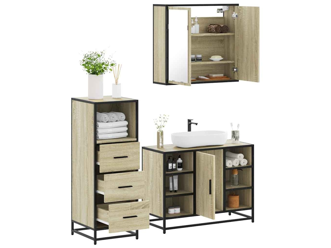 Vidaxl 3 Pcs Conj. Móveis Casa Banho Derivados Madeira Carvalho Sonoma