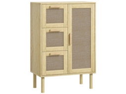 Armário De Armazenamento Em Estilo Boêmio Com 3 Gavetas E 3 Prateleiras. Frente Em Rattan Trançado. Compacto. 55 X 30 X 82 Cm