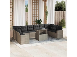 Vidaxl 11 Pcs Conjunto Sofás De Jardim C/ Almofadões Vime Pe Cinzento