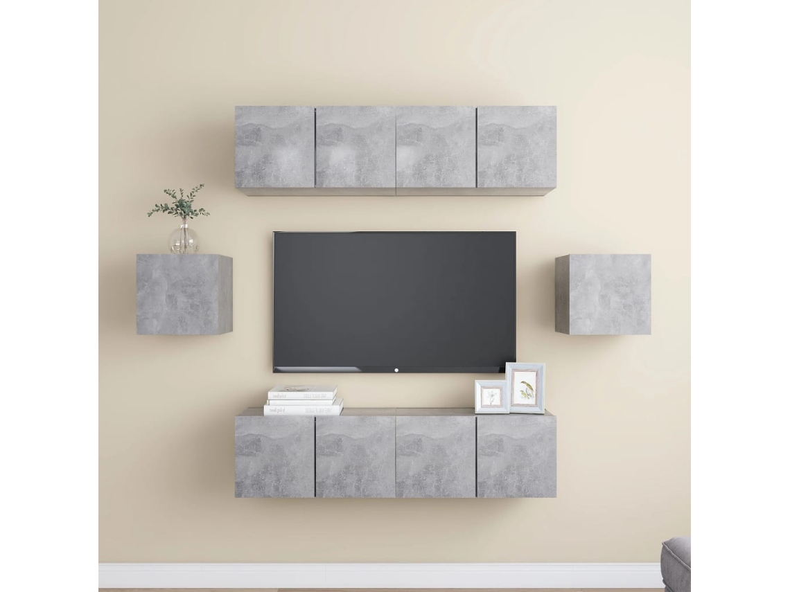 Vidaxl 6 Pcs Conjunto De Móveis De Tv Derivados Madeira Cinza Cimento