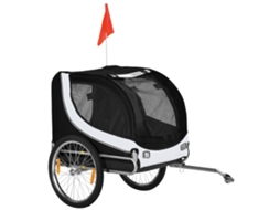 Trailer de Bicicleta para Cães de Tamanho Médio com Janelas Laterais e Bandeira, Trailer de Aço e Tecido Oxford, 130x73x90 Cm, Preto e Branco Ge