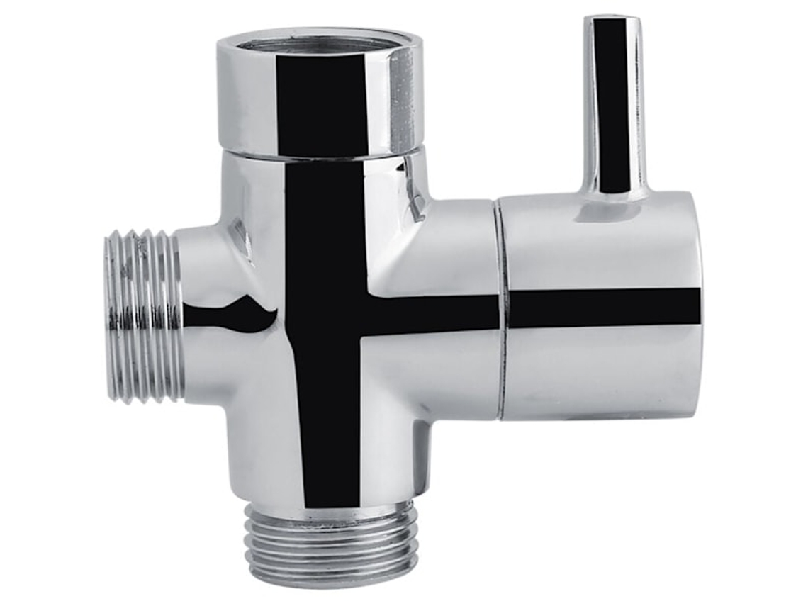 Válvula Desviadora De 3 Vias Em Formato De T Para Chuveiro, Vaso Sanitário, Bidê E Ducha Higiênica, Com Adaptador De Água Na Cor Cromada