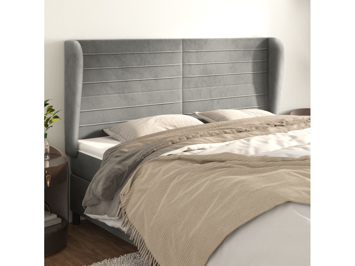 Cabecero con Alas de Terciopelo 163x23x118/128 cm Gris Claro