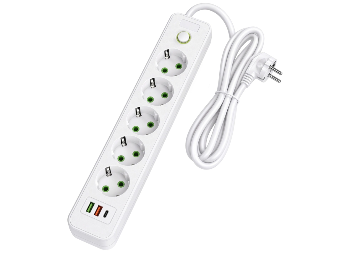 Toolight Extensão Elétrica 5 Tomadas + 2x Usb-a + Usb-c Jnh022-5a White