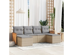Vidaxl 6 Pcs Conjunto De Sofás P/ Jardim Com Almofadões Vime Pe Bege