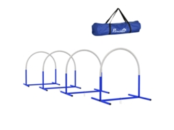 Conjunto Agility Canino Treino Cães 4 Arcos Iniciantes com Bolsa Transporte 88x64x95cm Azule Branco
