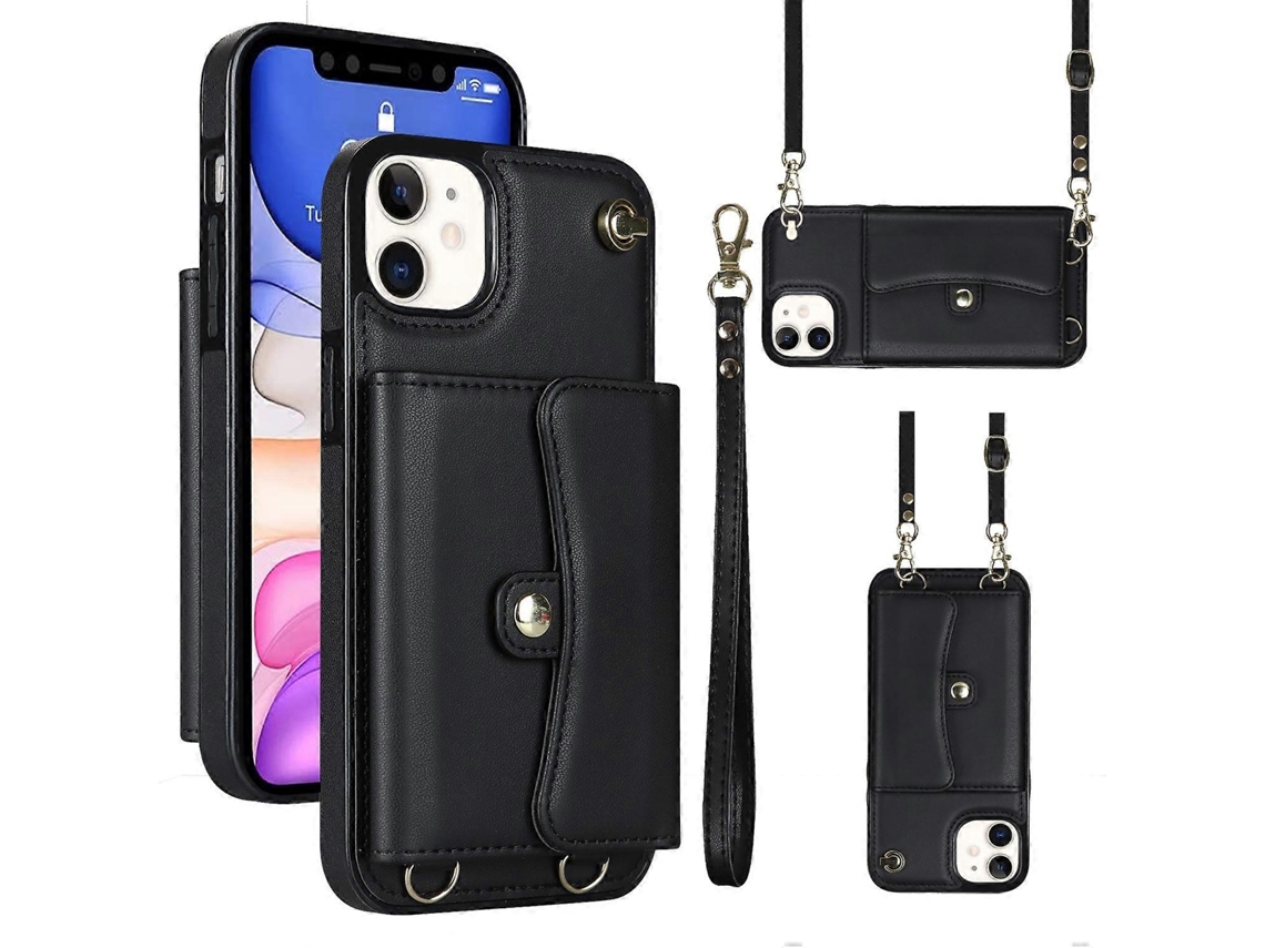 Capa De Celular Com Compartimento Para Cartão Rfid E Cordão Longo Para Iphone 11