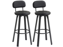2 Peças de Banquetas de Bar revestimento em couro sintético assento estofado apoio para os pés estrutura metálica preto BTFORUS